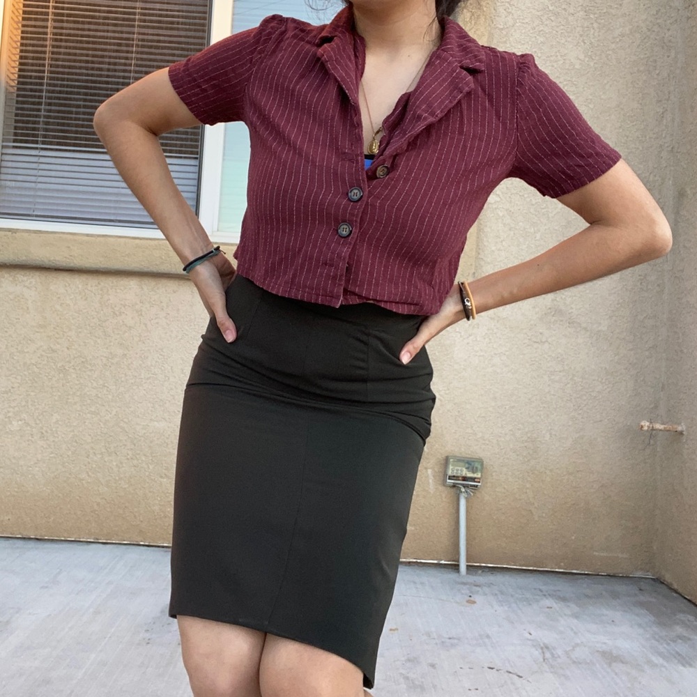 LA Hearts Burgundy Striped Crop Top Size S